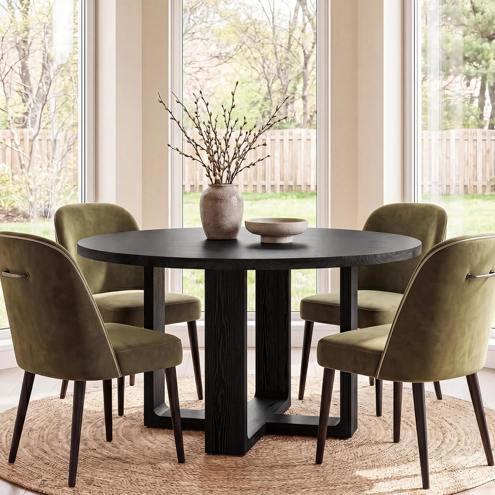 47.24" Black Round Dining Table for 4–6 People, Solid Wood Kitchen Table...