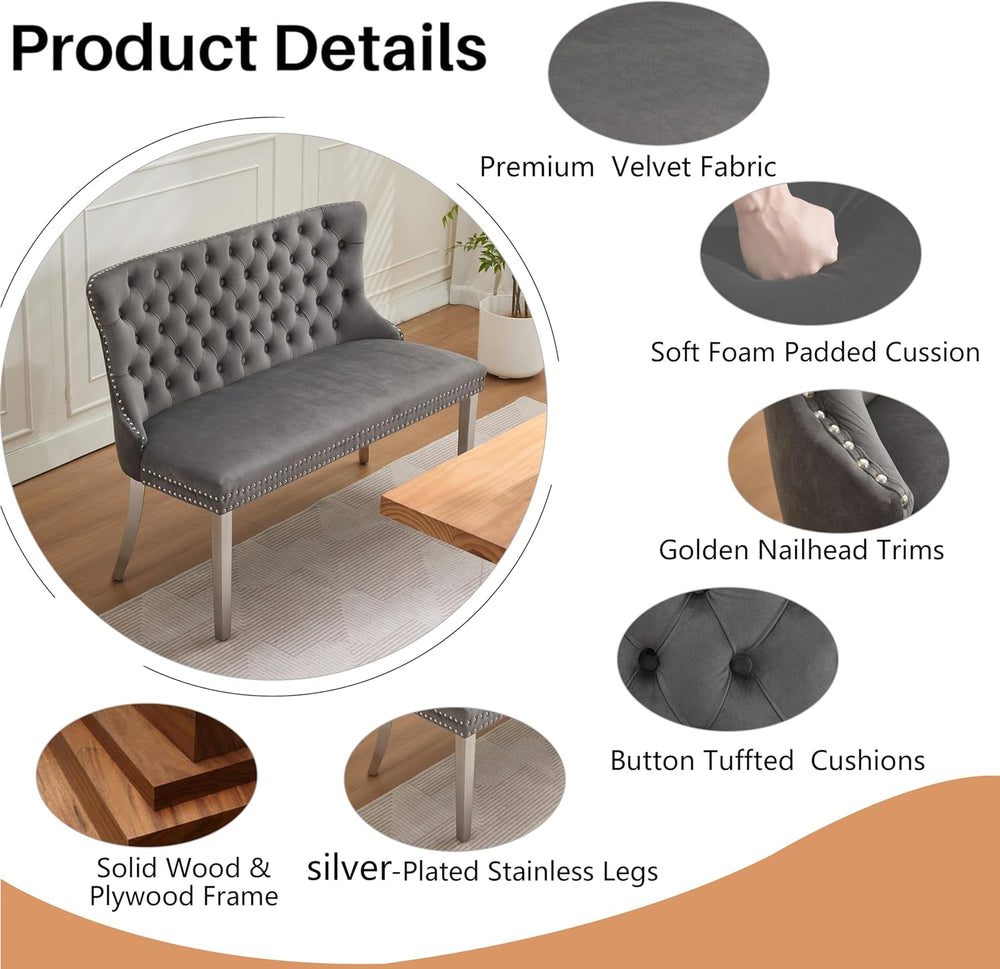 Upholstered Dining Bench with Back Tufted Settee Benches Small Loveseat Sofa ...