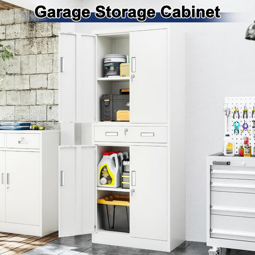 BESFUR Metal Storage Cabinet with a Drawer 4 Doors and 2 Adjustable Shelves G...