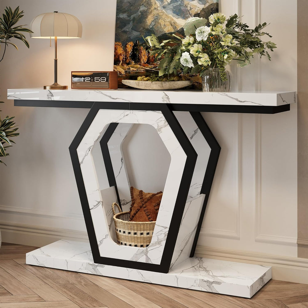 FUSUNBAO 47.3" Console Table,Openwork Bracket Sofa Table, Wood Narrow En...