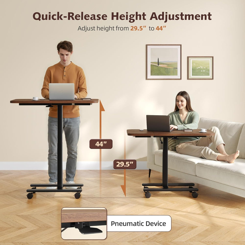 Homkdom C Shaped Table with Wheels, Side End Table with Extended Desktop, Adj...
