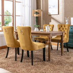 Modern Dining Chairs Set of 2, Tufted Upholstered Dining Chair with Solid Wood Legs, Yellow Velvet Accent Chair, Sillas de Comedor, Comfy Kitchen Chairs (Gold, Velvet, 2Pcs)