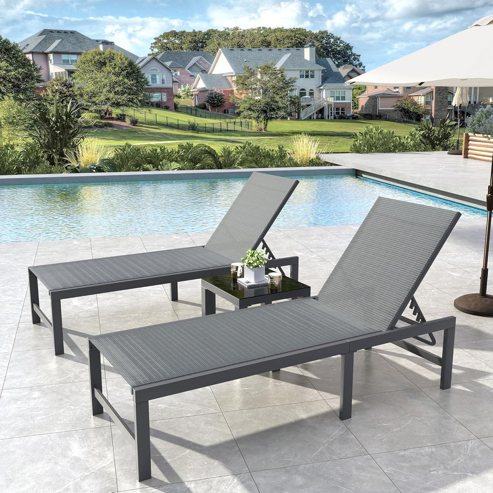UDPATIO 3 Pieces Pool Lounge Chair Outdoor Chaise Chairs w/Table Adjustable 5...