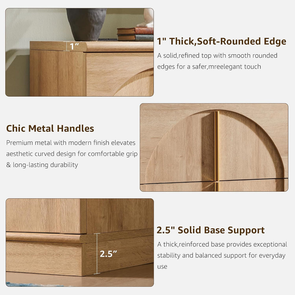 Arched Doors Sideboard, Buffet Cabinet with Storage, Natural Oak