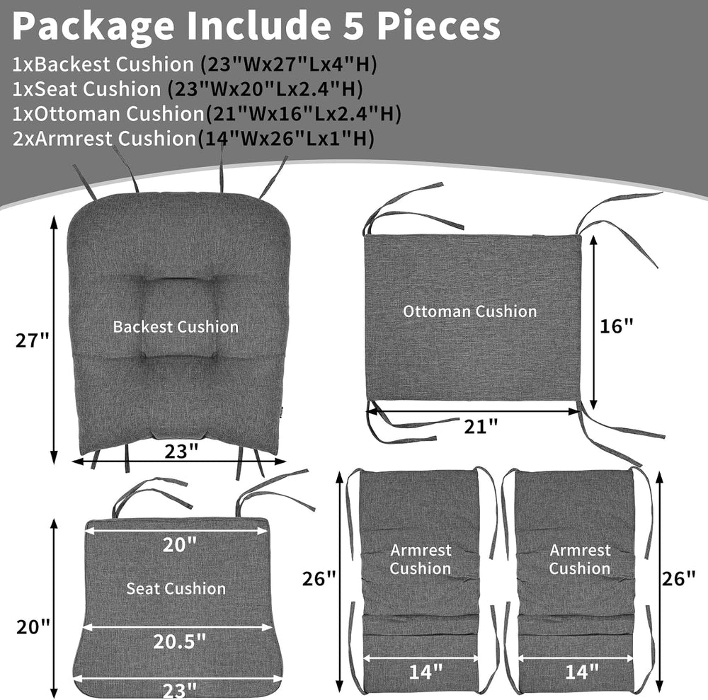 BUYUE Glider Rocker Replacement Cushion 5 PCS with Ties, Linen High-Density F...