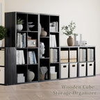 Cube Storage Organizer Bookcase, Decorative 11 inch Open Back Cubical Shelf with Thickened Border, Display Bookshelf for Living Room, Home Office, Sturdy Room (Black, 7 Cube)