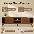 LKTART 68 Inch Mid Century Modern TV Stand with Rattan Doors,MCM Entertainment Center Media Console for 60/65/70/75 inch TVs,Long Boho Television Stand for Living Room,Light Walnut
