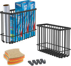 Wall Organizer Baskets, Lid Organizers Inside Cabinet with 2 Caddy Adhesive, Cabinet Door Organizer with 2 Sponges, 4 Hooks, Cabinet Door Storage for Foil Aluminum Roll, Black, 2 Pack (Small, Medium)
