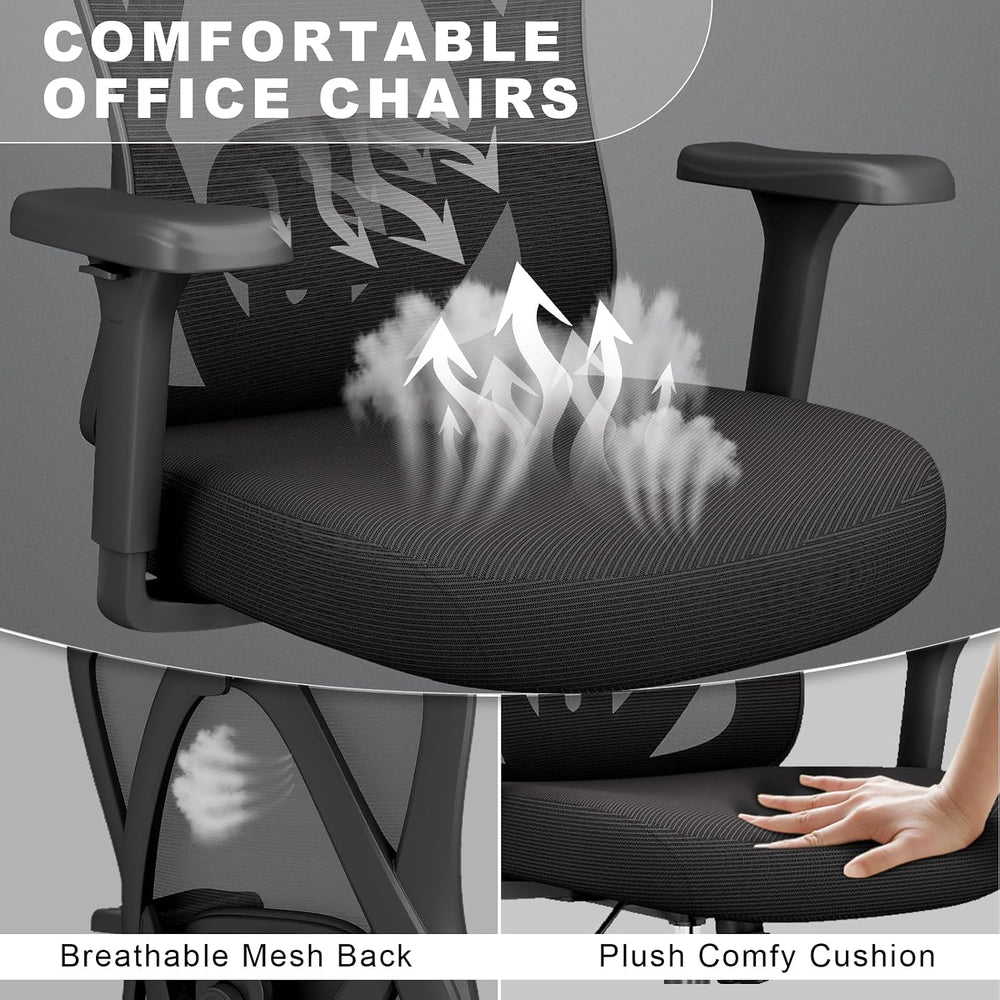 Mesh Office Chair with Headrest, Lumbar Support, 3D Arms, Wide Seat | 300 lbs...