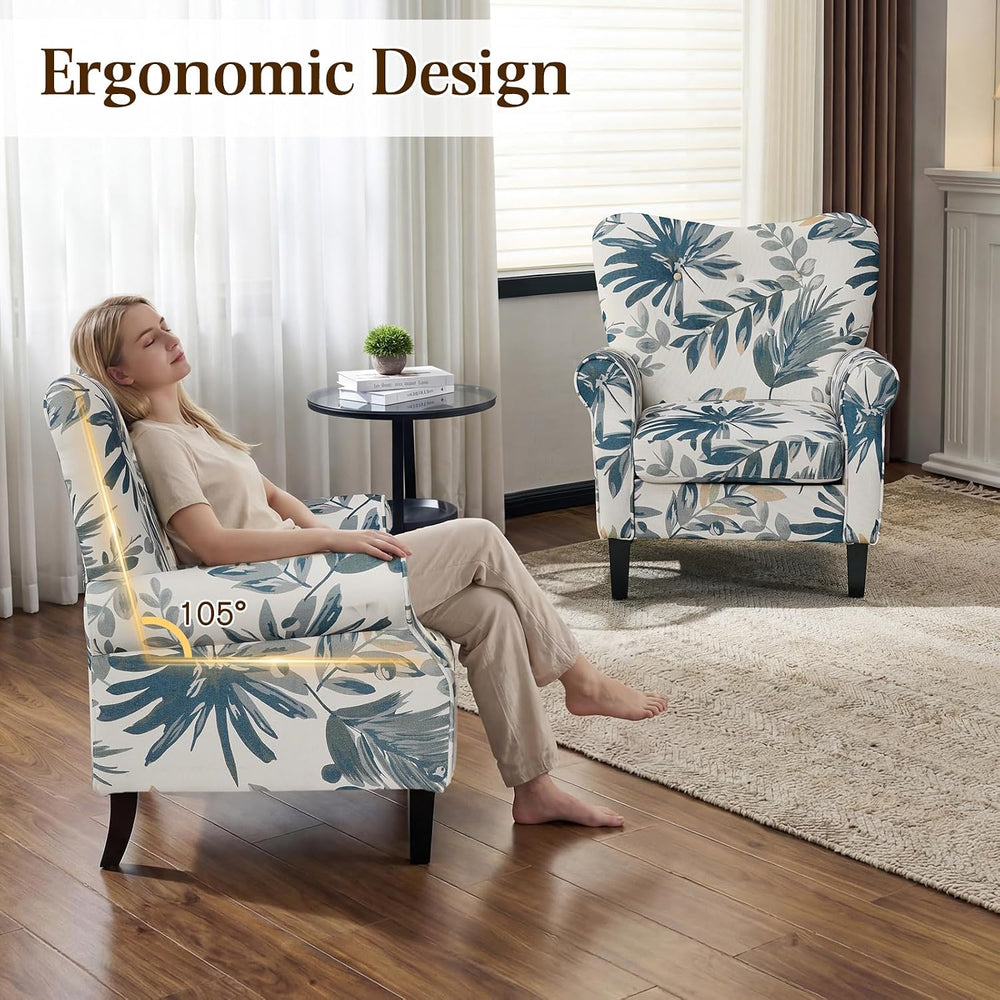 YOLENY Modern Accent Chair,High Back Armchair,Upholstered Fabric Button Singl...