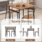 VECELO Dining Table Set for 2, 3-Piece Modern Dinette with Chairs for Small Space, Kitchen, Breakfast Nook, Brown