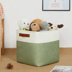 DULLEMELO Storage Basket, Linen Closet Organizers and Storage Baskets for Home Office, Suitable as Dog Toy Box, Baby Gift Basket, 4 Pieces 12x12 Decorative Cube Storage Bins(4 Pack - 12" White&Green)