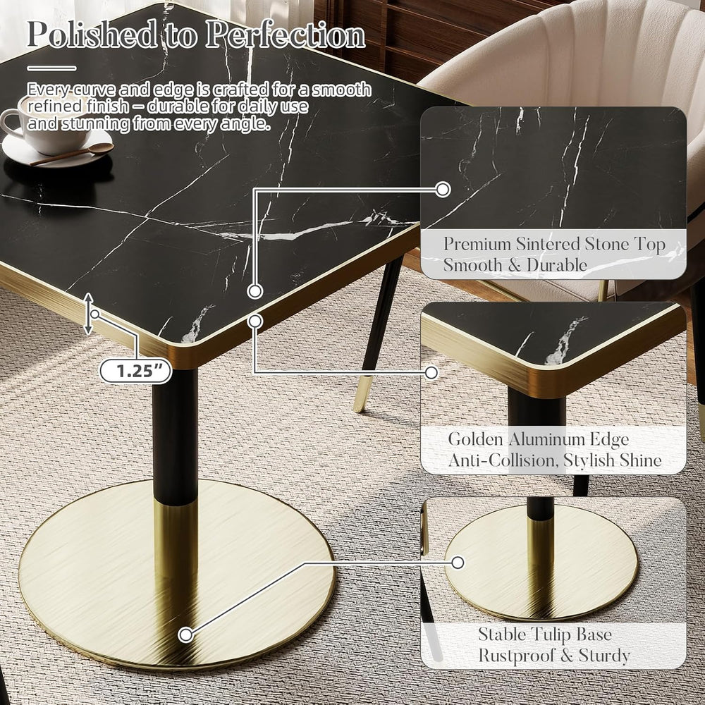 31.5'' Tulip Table, Square Dining Table with Sintered Stone Tabletop ...