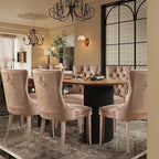 Velvet Upholstered Dining Chairs Set of 8, Modern Style Kitchen Side Chairs with Nailhead Trim and Wood Legs,Metal Pulling Ring for Dining Room Living Room(Khaki)