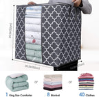 WISELIFE Storage Bags [3 Pack/100L] Large Blanket Clothes Organization and Storage Containers for Comforters,Bedding, Foldable Organizer with Reinforced Handle, Clear Window, Sturdy Zippers,Gray