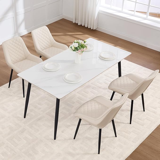 Dining Chair Set of 4, Modern Dining Chairs with Thick Cushions, Faux Leather...