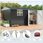 10x12 FT Outdoor Metal Storage Shed with Window, Large Lockable Metal Garden Tool Shed with Heavy-Duty Frame for Backyard, Patio, and Lawn, Black
