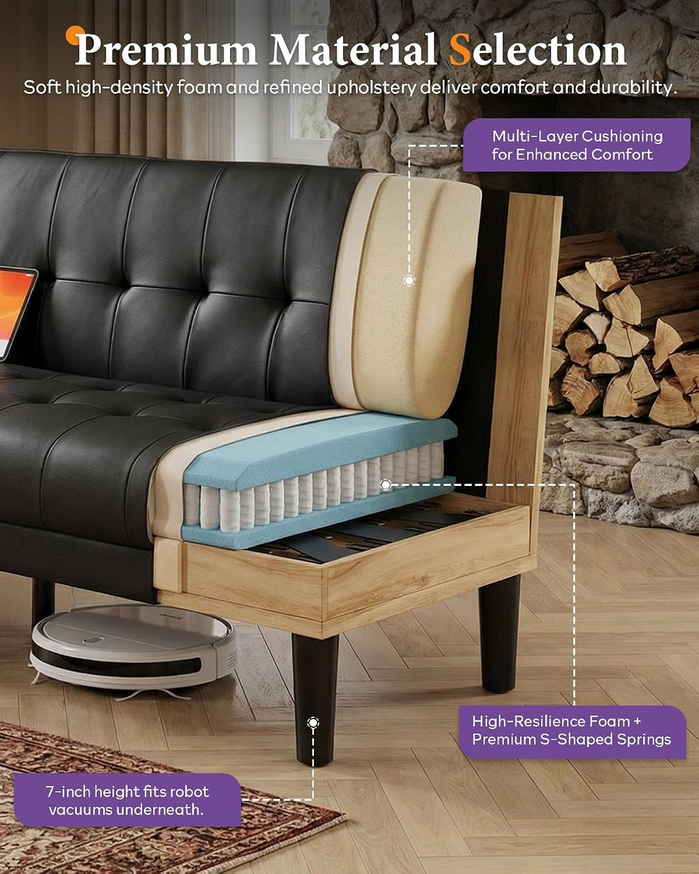 62" W Leather Loveseat and 2 Chairs, Living Room Sets w/Charging Station