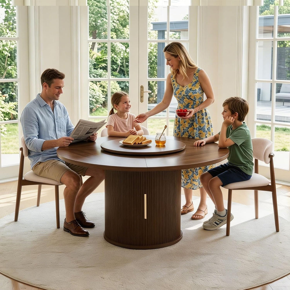 55.1 Inch Round Dining Table for 4-6, Modern Kitchen Table with Storage, Circ...