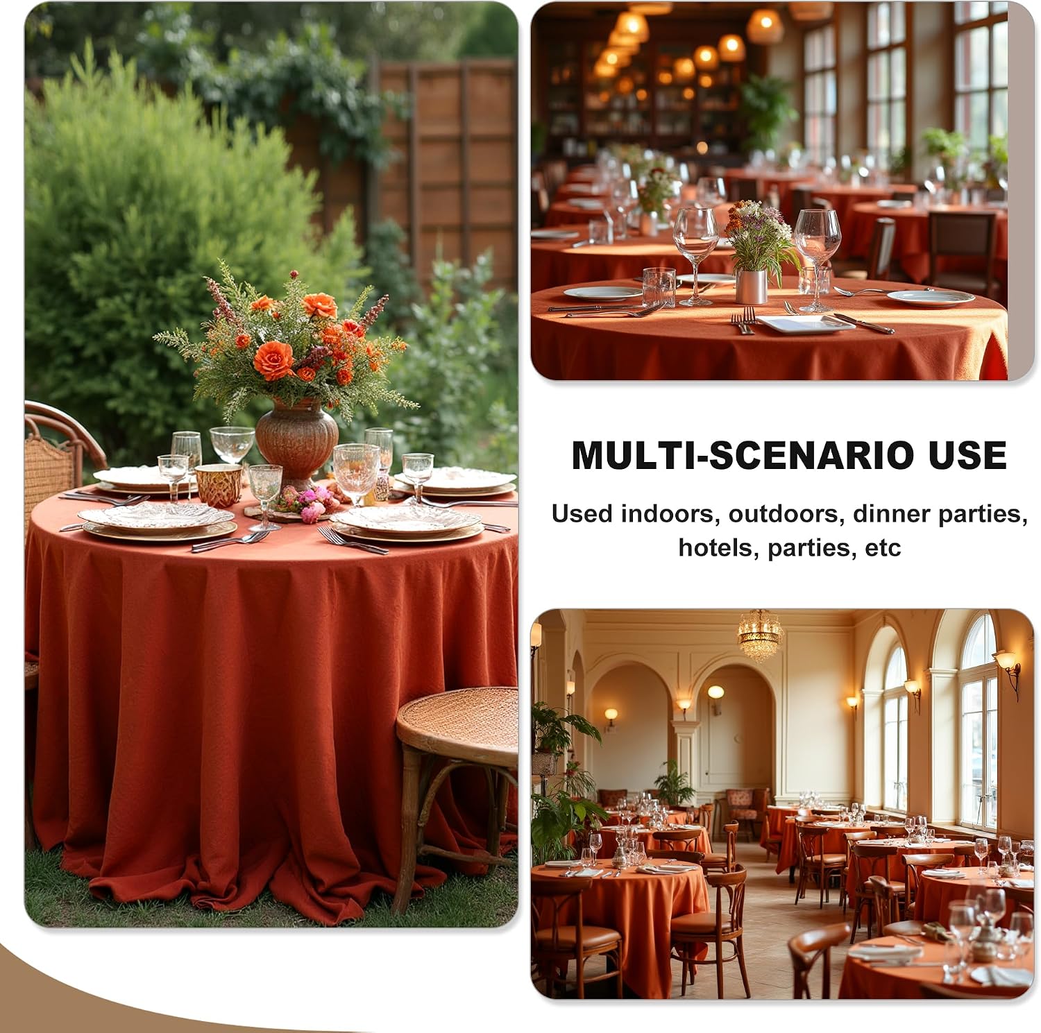 Fitable 6 Pack Rust 120 Inch Round Tablecloth - Stain Resistant and Washable Table Cover, Polyester Fabric Table Cloth for Wedding, Party, Banquet, Formal Events