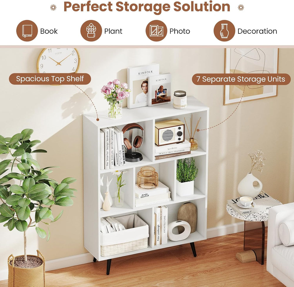 Giantex 7-Cube Bookcase, 3-Tier Modern Bookshelf with 4 Metal Legs, 31.5&quot...