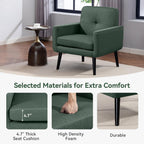 Mid Century Modern Accent Chair, Fabric Reading Armchair, Green | 300LBS Capacity, Padded Seat, Stain-Resistant Fabric, Sturdy Wood Frame, Easy Assembly, Ideal for Living Room & Bedroom