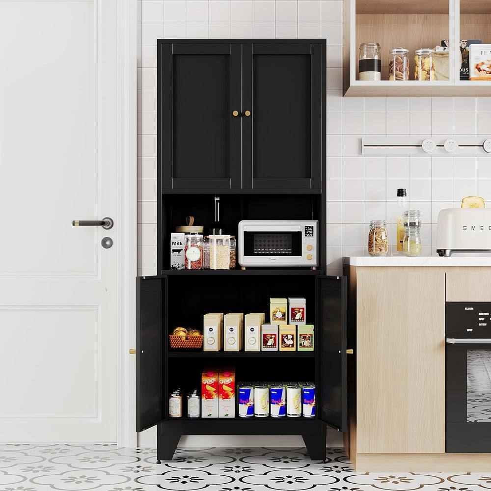68.9'' Black Metal Kitchen Pantry Cabinet with Doors and Adjustable S...