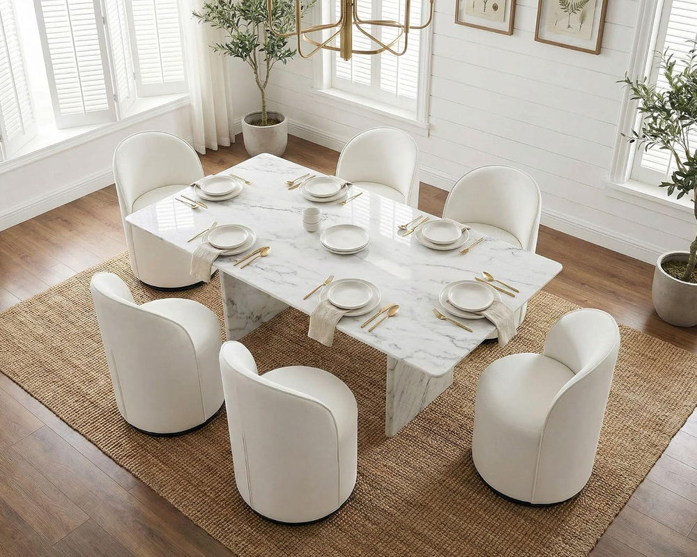 HNY Upholstered Swivel Dining Chairs Set of 6, Mid Century Modern Kitchen Rou...