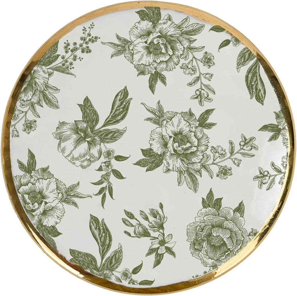 Sweet Water Decor Green Delft Round Trinket Box, Jewelry Storage for Bathroom Counter or Nightstand, Ring Holder for Bridal Shower, Wedding, or Home, Elegant Jewelry Holder & Organizer for Women