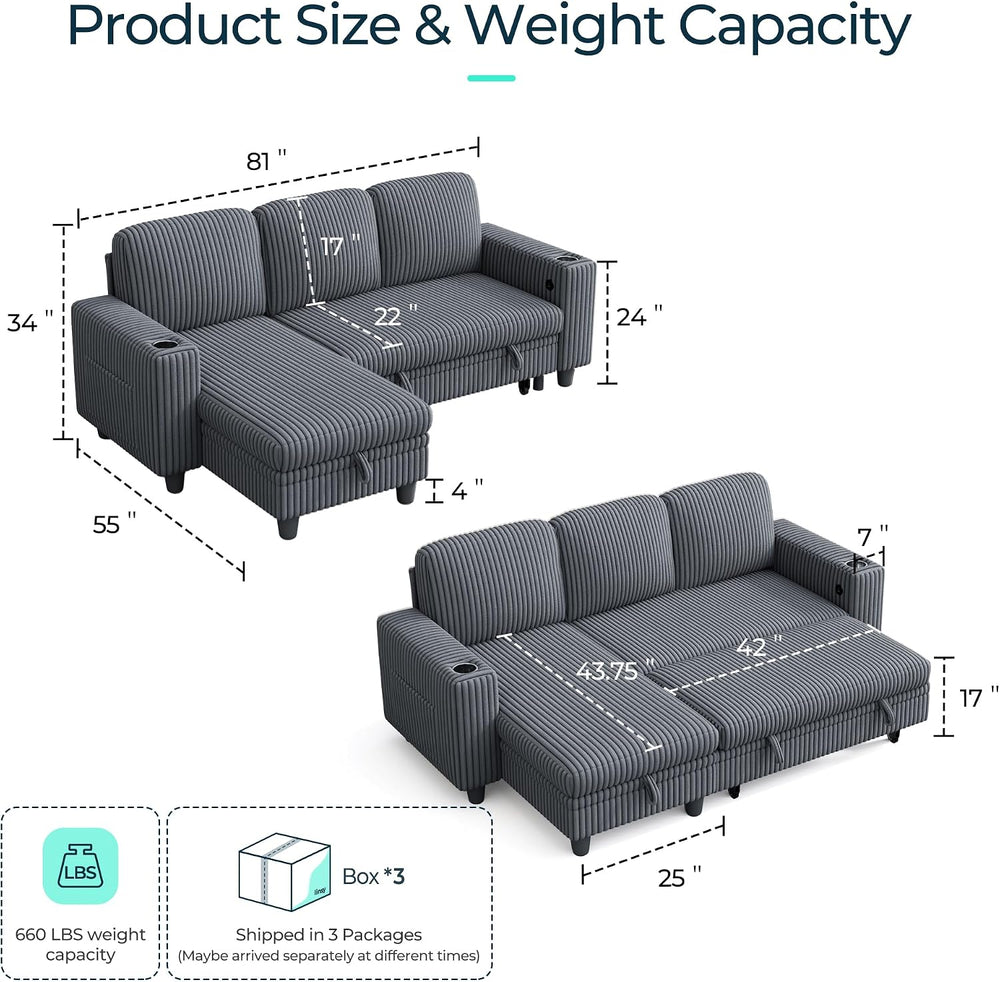 LINSY HOME Sectional Couches for Living Room, 81" L Shape 3 Seats, Grey ...