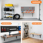 TORACK 16 inch Folding Wall Shelf Brackets, Space-Saving Collapsible Shelf Brackets for Garage, Kitchen, Laundry, Wall-Mounted Support Hinges for Workbench/Table