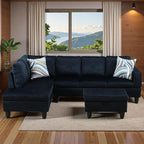 Sectional Couches for Living Room with Movable Chaise & Storage Ottoman - 97.5" Velvet L Shaped Couches for Living Room Apartment, 4 Seat Home Furniture Modular Sectional Sofas, Black Blue