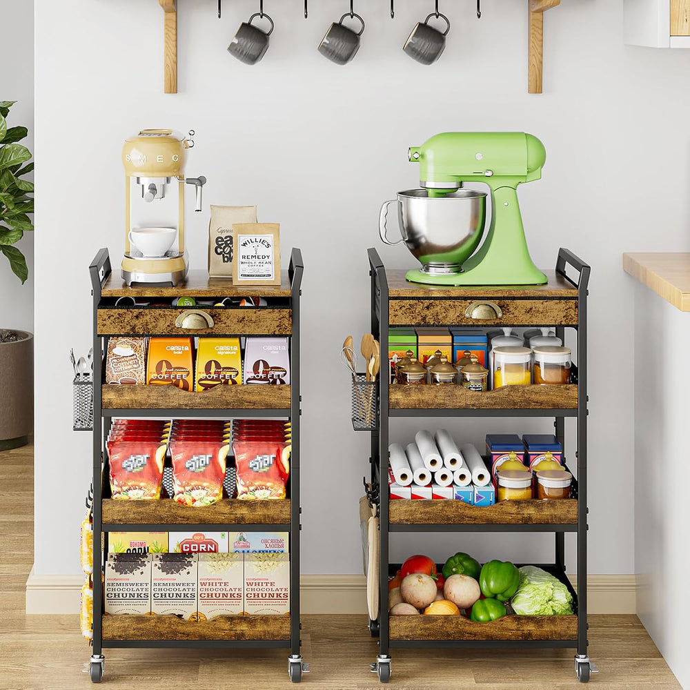 XYZLVSI Rolling Utility Cart, 4 Tier Coffee Cart Station with Drawer | Metal ...