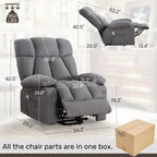 jonpony Power Lift Recliner Chair for Elderly, Big and Tall Lift Chair with Massage and Heat for Living Room, Fabric Electric Recliner Chairs with Side Pocket, USB Charge Port Grey