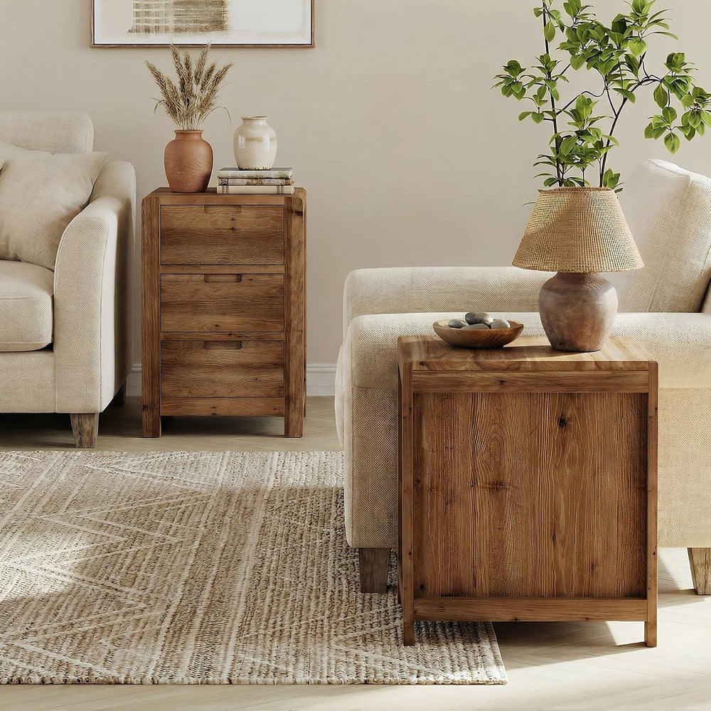 LITTLE TREE 3-Drawer Real Wood End Table, Narrow Side Table with Storage Draw...