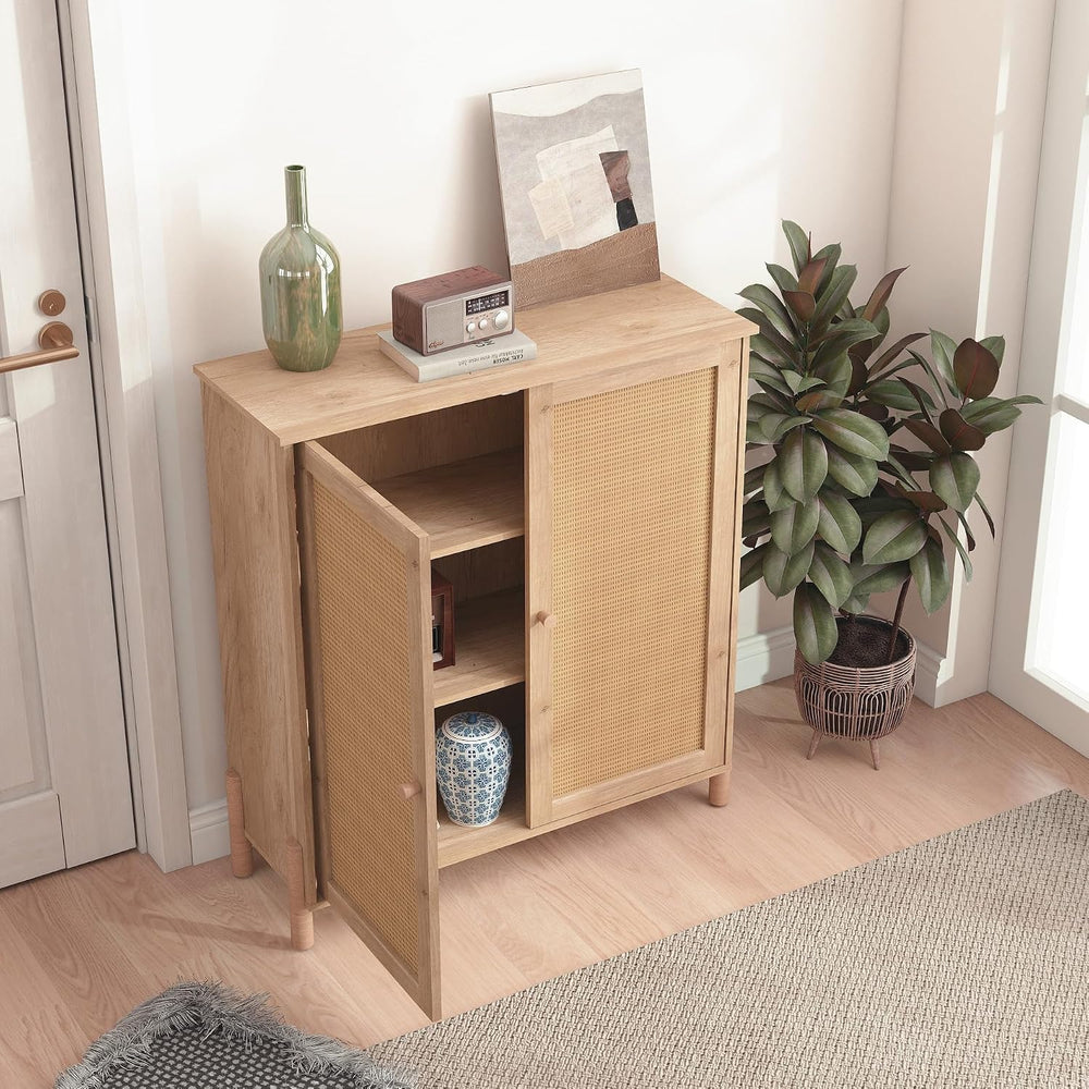 CIATRE Mid-Century Modern Natural Storage Cabinet with Woven Rattan Doors &am...