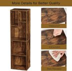 VECELO 4-Tier Bookcase, Modern Storage Cabinet with Height Difference Shelves for Standard Textbooks, 5 Cubes, Vertical or Horizontal, Easy Assembly, Rustic Brown