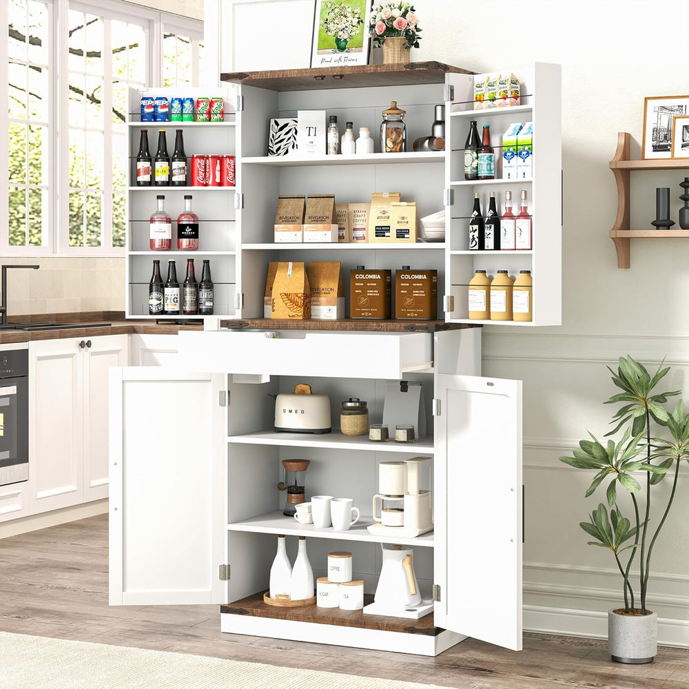 GRUSIGN 72" Kitchen Pantry Storage Cabinet with Doors and Shelves, Wood ...