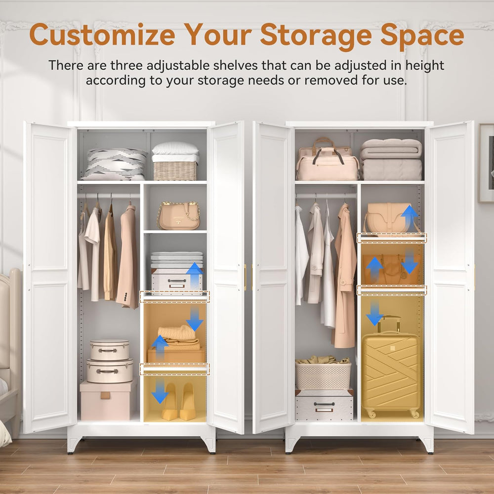 Polup Metal Armoire Wardrobe Closet, 71" Tall Wardrobe Cabinet with 2 Do...