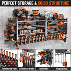 66" W Super Large Power Tool Organizer Wall Mount,Heavy Duty Cordless Tool Organizer with 18 Drill Holder,600 Lbs Capacity 4-Layer Garage Organization for Garage and Workshop (Black)