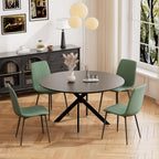 RGZ 47" Round Dining Table Set for 4, 5 PCS Modern Wooden Black Circle Kitchen Table with Steel Legs & 4 Green Velvet Upholstered Chairs for Dining Room, Living Room, Kitchen