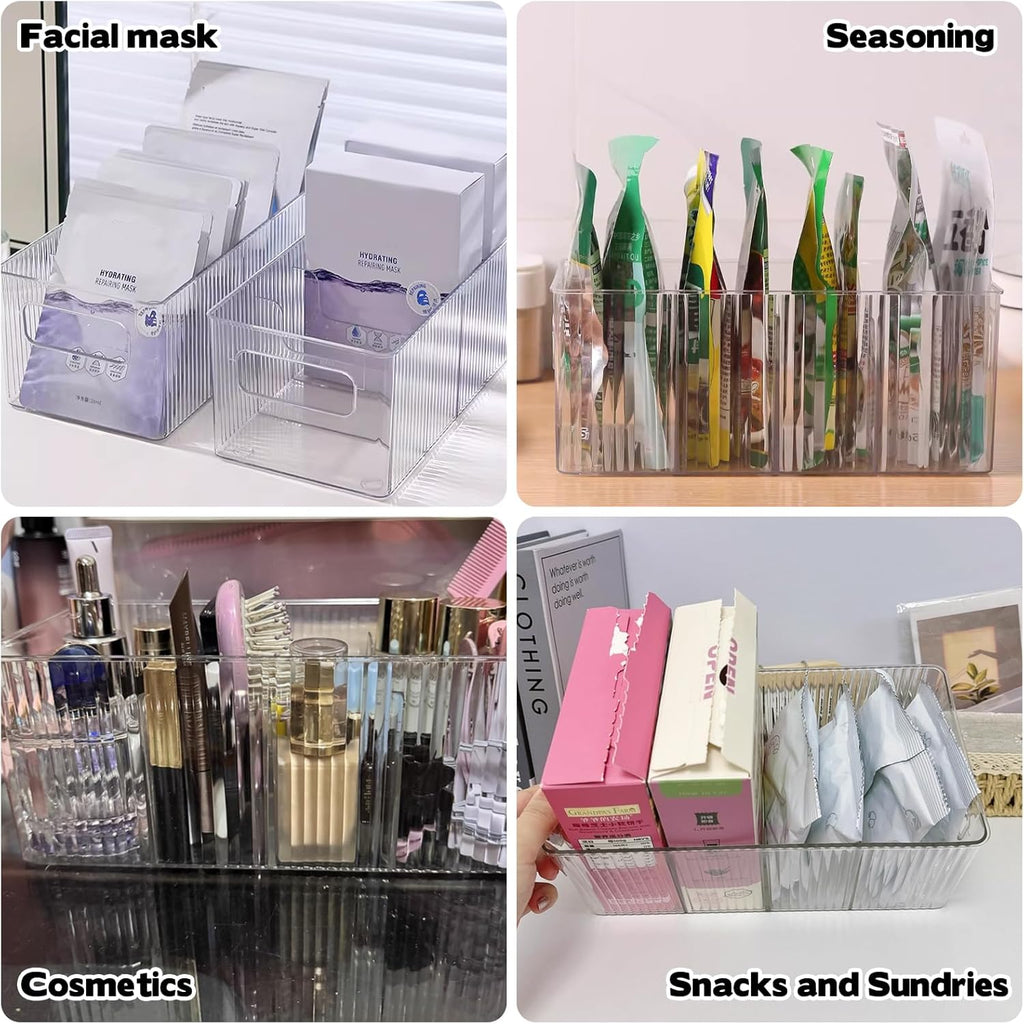 3 Pack Acrylic Belt Organizer - with Adjustable 4 Compartments & Stackable Design, Clear Storage for Closet and Drawer Organization, Display Case Pantry Cabinet Organizers for Ties,Socks,Underwear