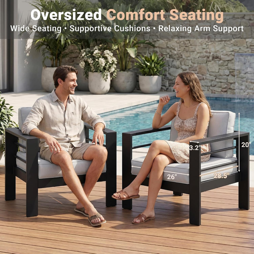 Solaste Aluminum Patio Sofa with Coffee Table,2 PCS Patio Furniture Set with ...