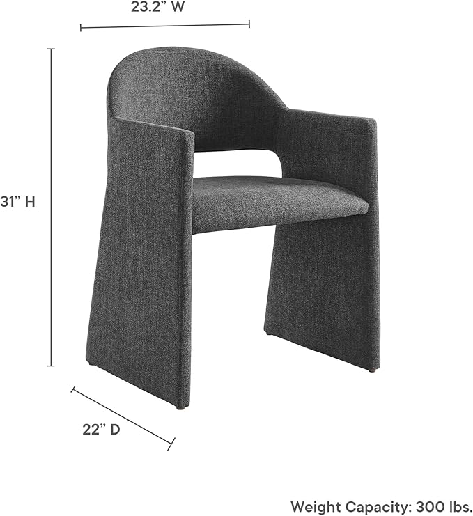Modway Talia Upholstered Fabric Dining Armchair in Charcoal - Modern Curved Dining Chair with Open-Back - Living Room Barrel Lounge Chair - Single Upholstered Accent Chair with Arms