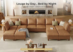 SITJOY 172" Faux Leather Modular Sectional Sofa with Storage, Mid Century Modern Sectional Couches for Living Room, Soft Padded Armrests, Oversized 14 Seat U Shaped Couch with Chaise, Brown