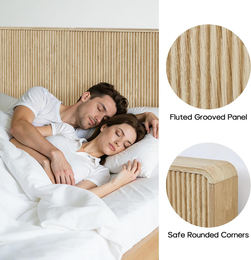 AVZEAR Fluted Headboard Queen Size, Modern Boho Queen Headboard Only, Wood Wa...