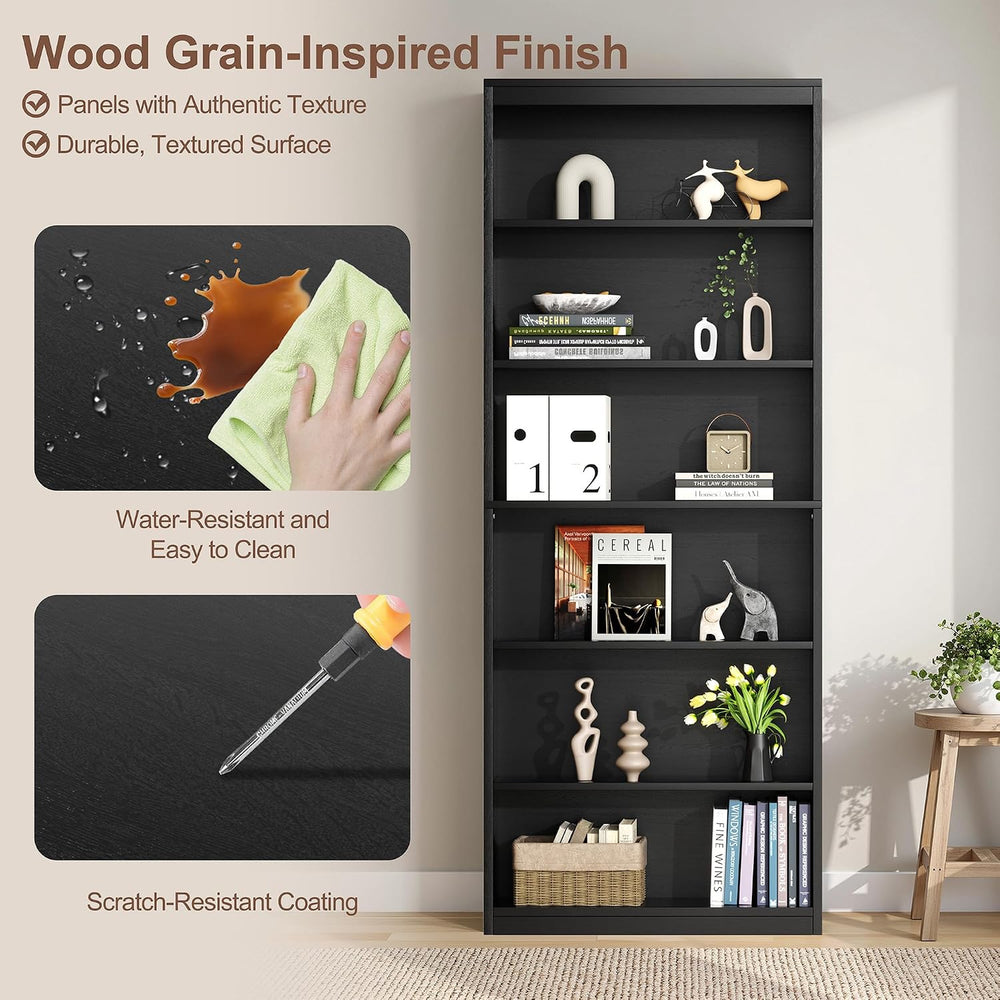 Vongrasig 71" H Tall Bookshelf, Modern Wood Display Bookcase, Black