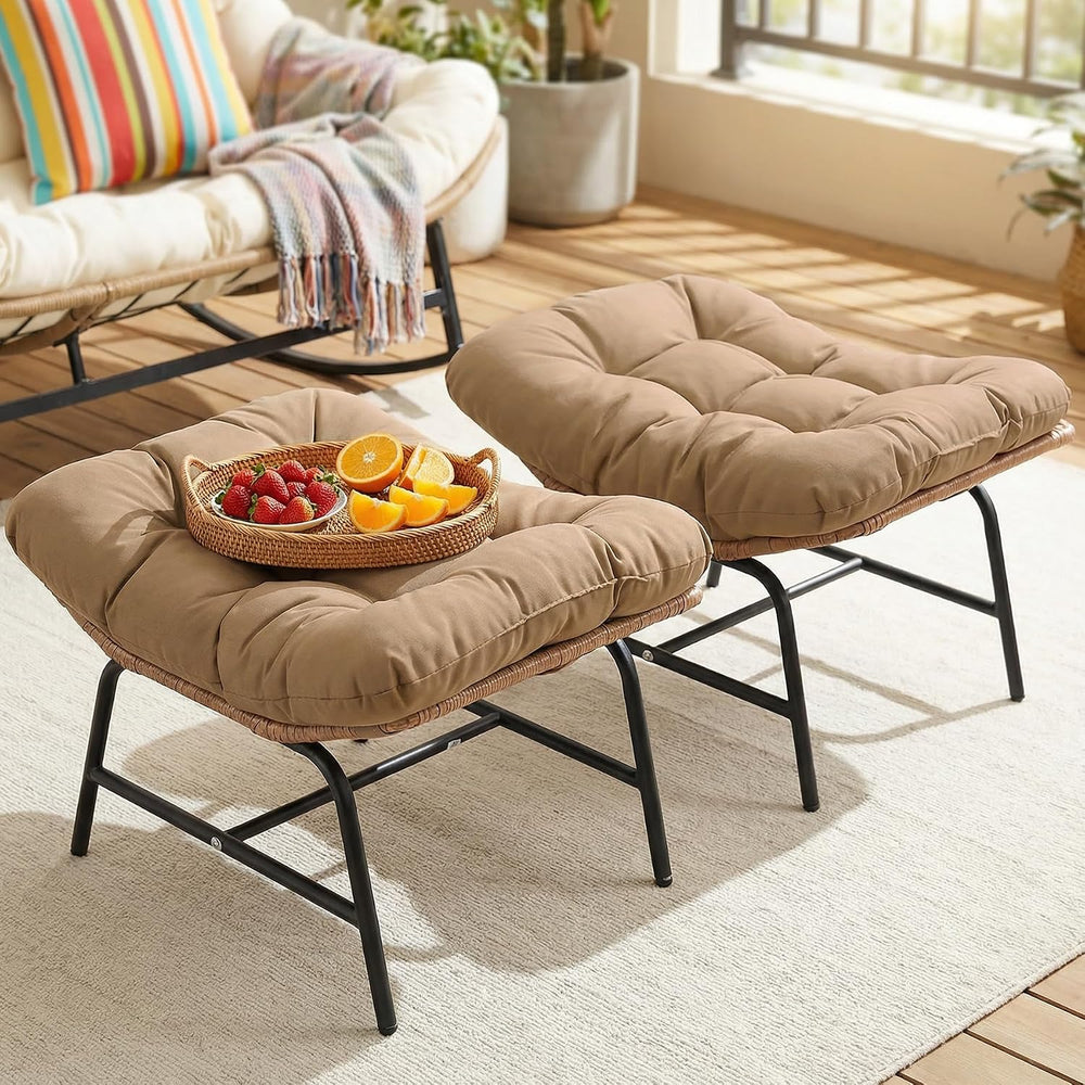 NICESOUL Indoor Outdoor Ottoman Set of 2, Large Wide Double Patio Footstool, ...