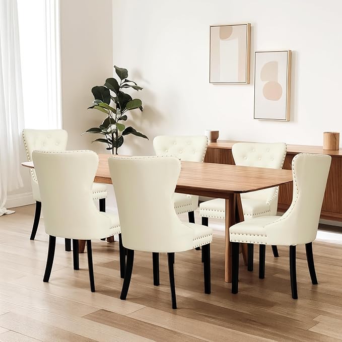 SyMax Dining Chairs Set of 8, Faux Leather Parson Dining Room Chairs 8PCS, High-End Tufted Kitchen Side Chairs for Bedroom, Living Room, White