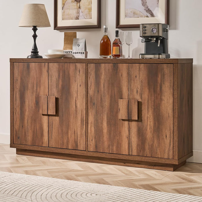 63" Sideboard Buffet Cabinet, Wooden Kitchen Coffee Bar, Brown